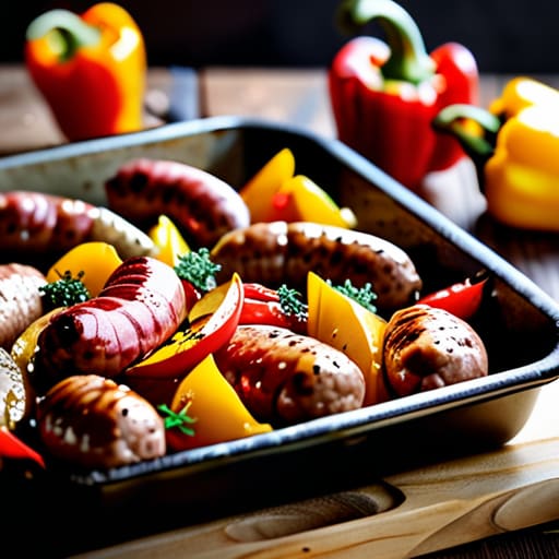 Sheet pan Sausage, Peppers, and Onions.